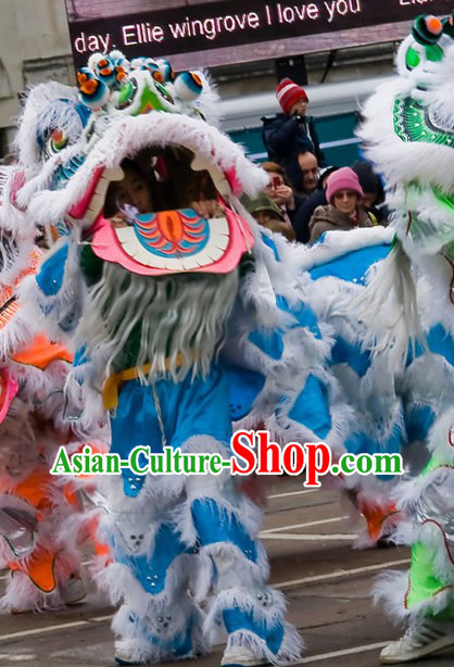 Grand Opening Ceremony White and Blue Lion Dance Costume Complete Set