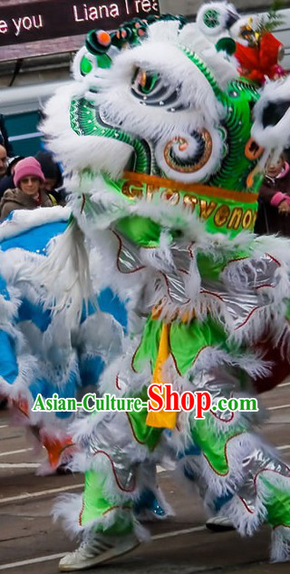 Grand Opening Ceremony White and Green Lion Dance Costume Complete Set