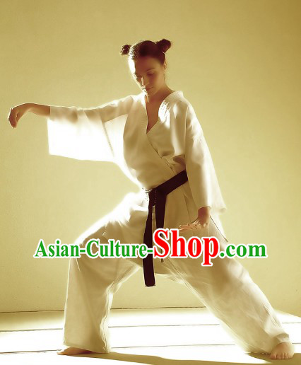 Pure White Martial Arts Gong Fu Practice Dresses for Women