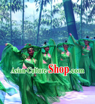 Green House of Flying Daggers Chinese Classical Dancing Costume and Bamboo Hat for Women