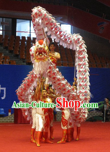 Shinning Silver and Orange Lightweight Net Competition Dragon Dance Costumes for Ten Students