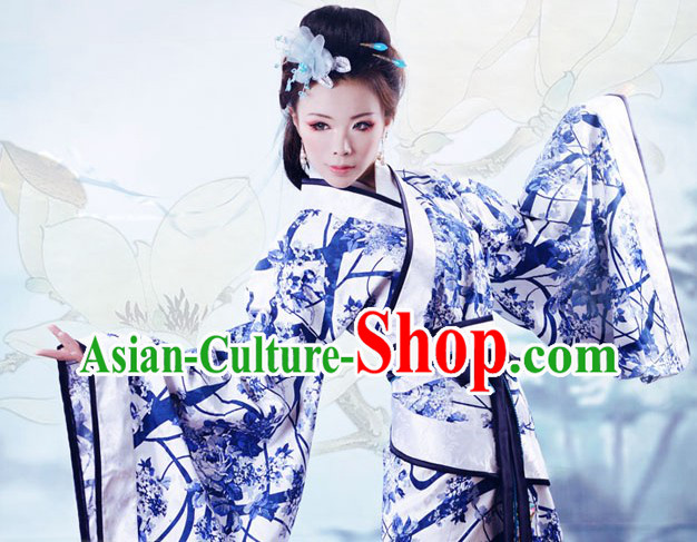 Hand Painted Ceramics Style Gu Zhuang Robe and Head Pieces Complete Set for Beauty