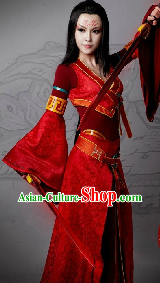 Ancient Chinese Red Swordswoman Knight Cosplay Costumes