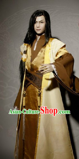 Ancient Chinese Swordsman Knight Cosplay Clothing Complete Set for Men