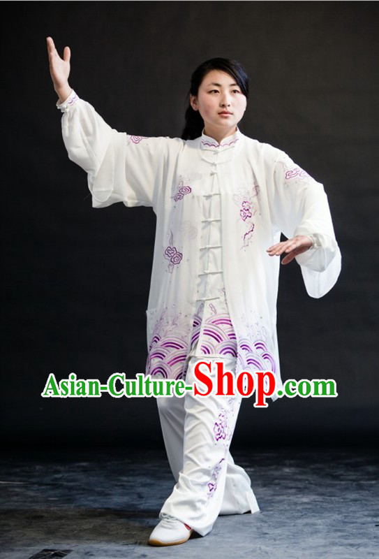 Whte Auspicious Cloud Embroidery Martial Arts Tai Chi Uniform for Women