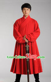 Red Ancient Chinese Han Fu Clothing Complete Set for Men