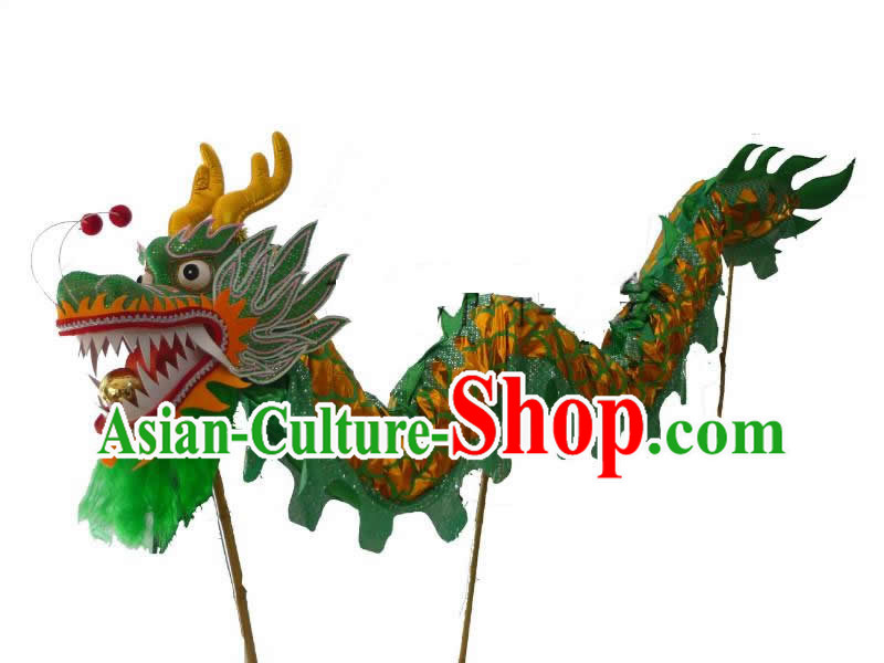 Traditional Chinese Shinning Green and Golden Dragon Dance Costumes for Three or Four Adults
