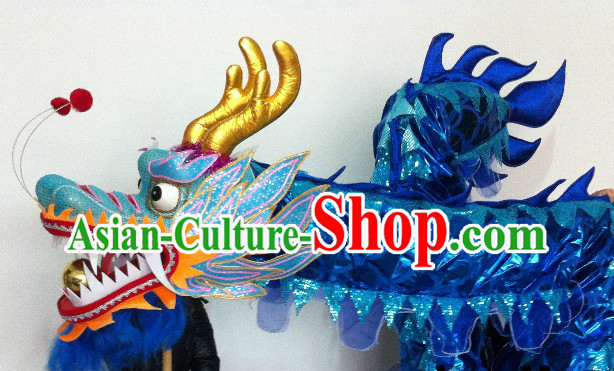 Shinning Blue China Dragon Dancing Costumes for 15-16 People
