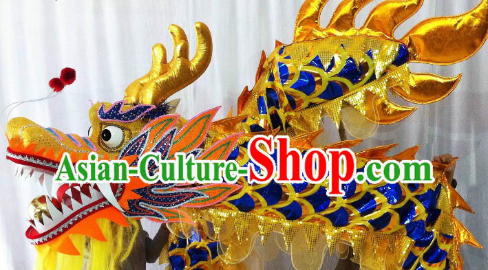 Shinning Blue and Gold Dragon Dancing Prop for Nine or Ten Dancers