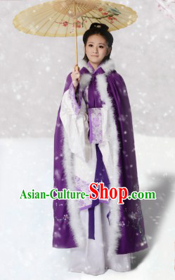Ancient Chinese Winter Plum Blossom Cape and Inside Hanfu Apparel Complete Set