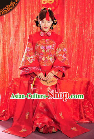 Lucky Red Traditional Chinese Classical Wedding Dress Complete Set for Brides