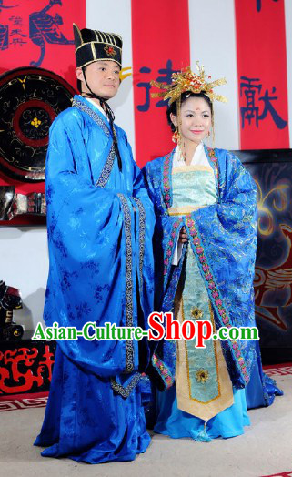 Traditional Ancient Chinese Tang Dynasty Wedding Dresses and Hair Accessories for Couple