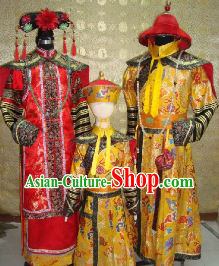 China Imperial Family Emperor Clothes Empress Costumes and Prince Clothing 3 Complete Sets
