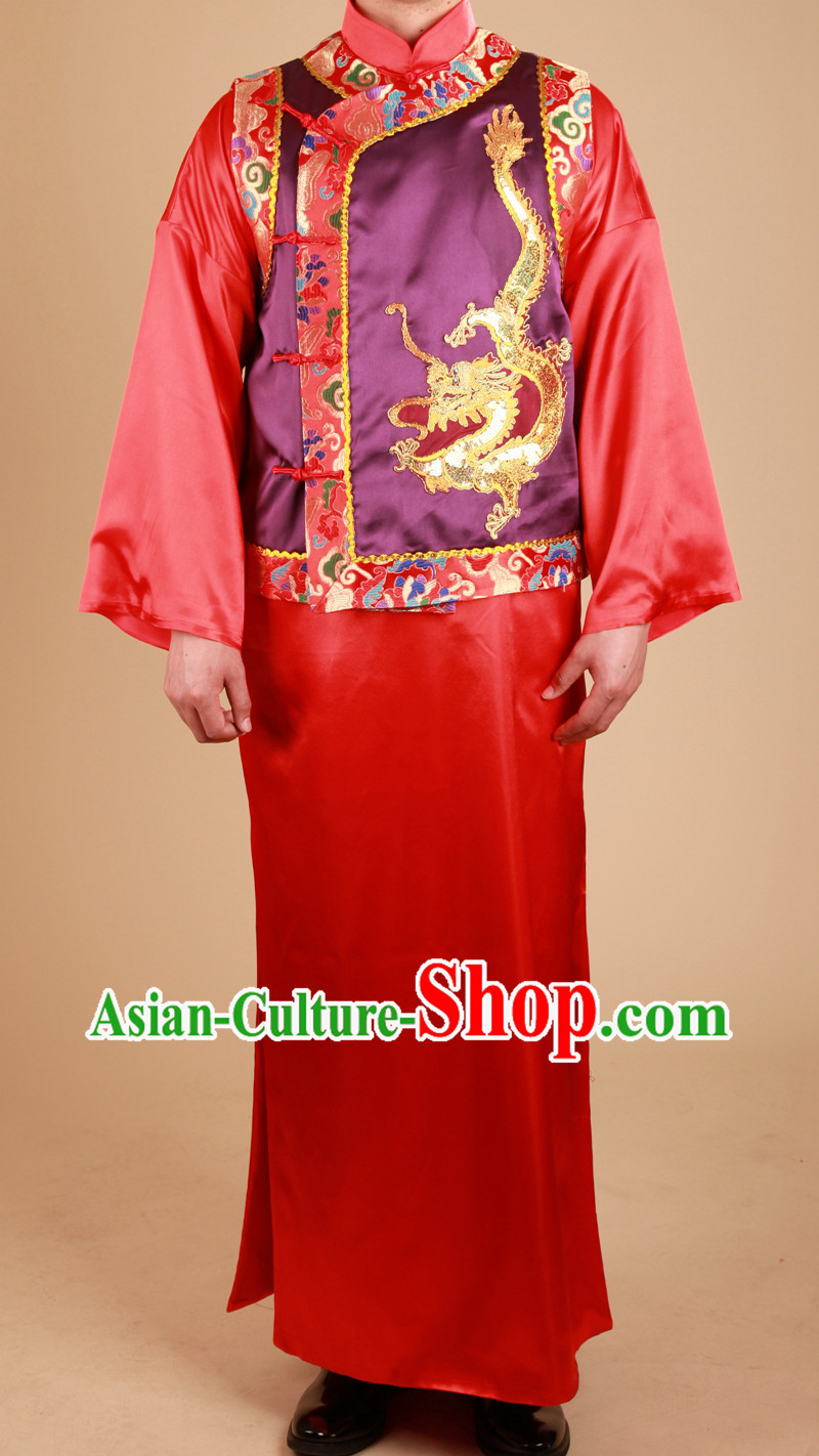 Traditional Chinese Classical Wedding Dragon Blouse Outfit for Bridegroom