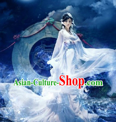 Pure White Ancient Chinese Film Character Fairy Costume for Women