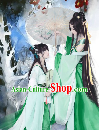 Ancient Chinese Green Imperial Maid Costume and Headpieces