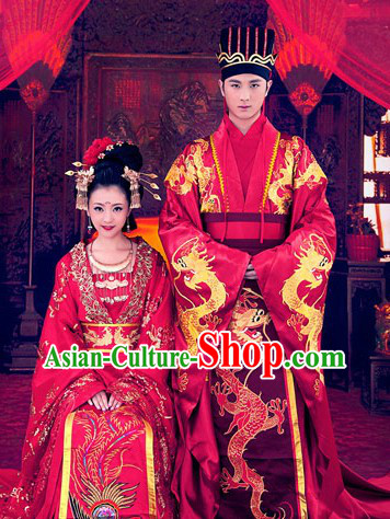 Chinese Traditional Wedding Ceremony Dresses, Hat and Hair Accessories Complete Sets