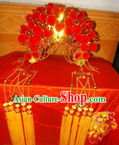 Ancient Chinese Red Phoenix Crown for Brides