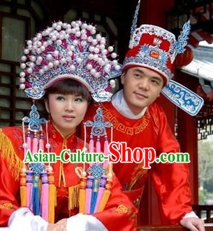 Ancient Chinese Wedding Phoenix Coronet and Zhuang Yuan Hat for Brides and Bridegrooms