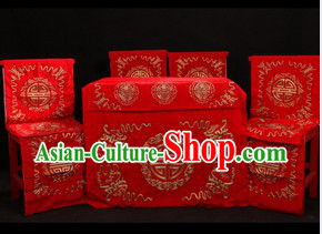 Traditional Chinese Opera Stage Performance Desk and Four Chairs Background