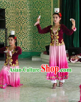 Traditional Chinese Xinjiang Ethnic Dance Costumes and Hat for Women