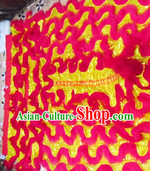 Red Long Wool Gold Sequins Competition and Parade Lion Dance Tail Pants Claws Set