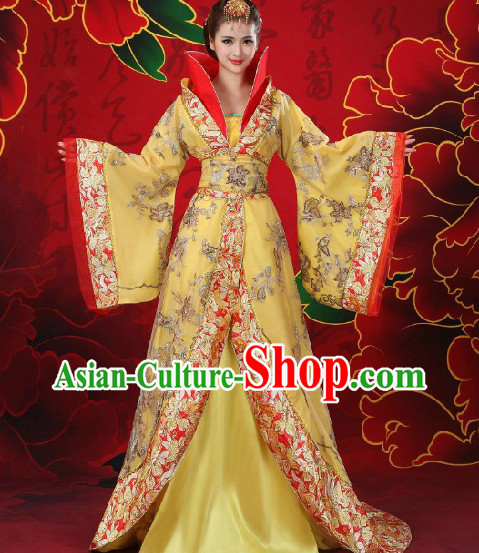 Ancient Chinese Empress Long Trail Costume and Hair Accessories