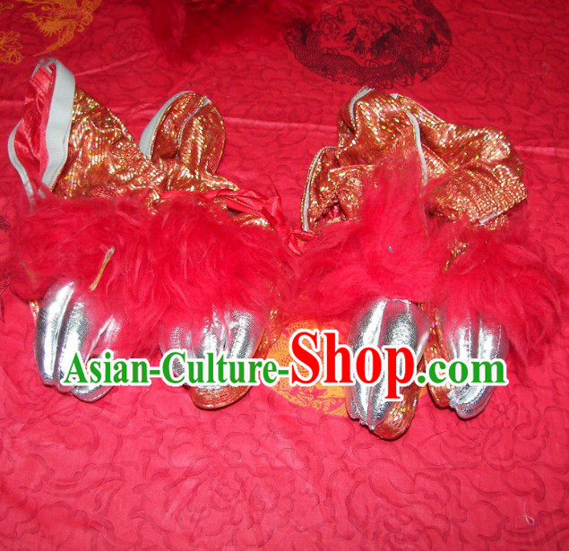 Chinese Festival Celebration Red Wool Two Pairs of Lion Dance Claws Shoes Covers