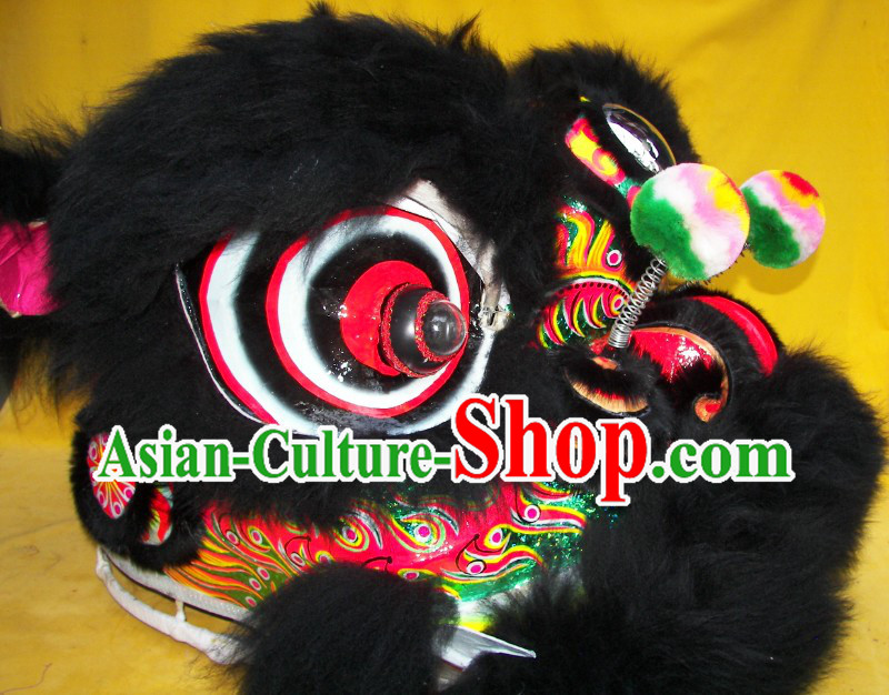 Professional Competition and Parade Black Wool Lion Dance Costumes Complete Set for Adults