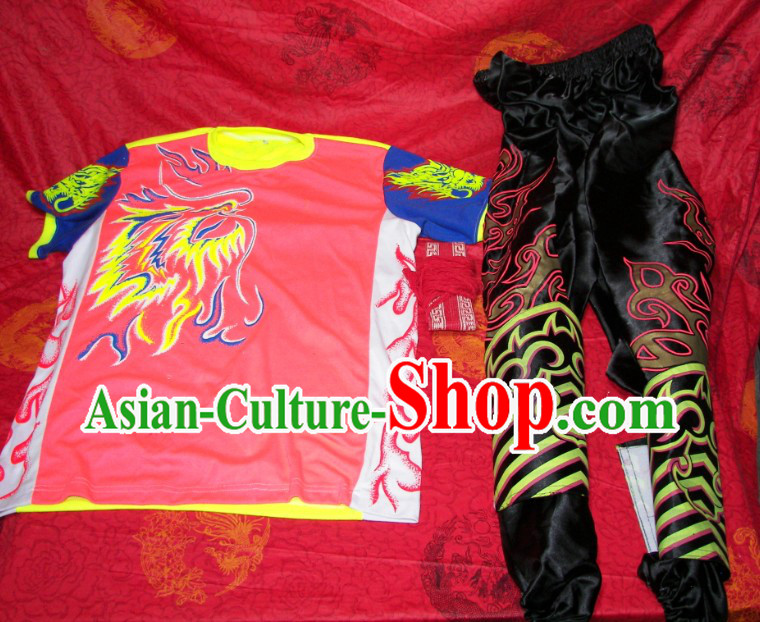 Luminous Professional Chinese Dragon Dancer T-shirt, Pants and Leg Wrappings Set