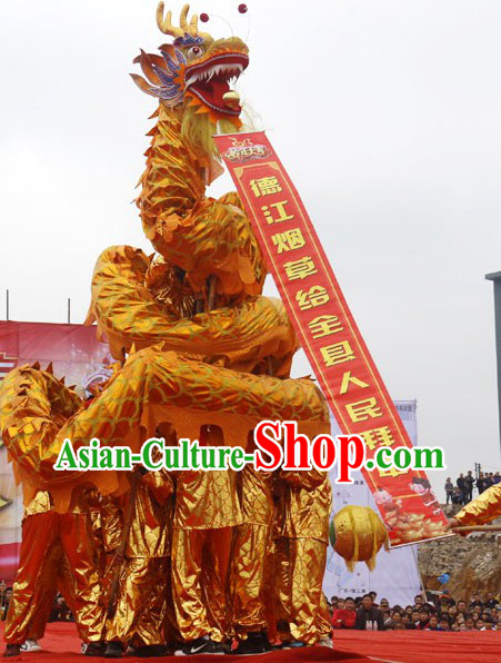 Top Quality Gold Dragon Dance Costumes and Ten Dragon Dancer Uniforms Complete Set