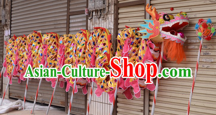 Gold Rainbow Color Chinese New Year Celebration Dragon Dance Costumes Complete Set