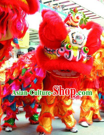 Lucky Red China Lunar New Year Performance Supreme Lion Dance Costume Complete Set