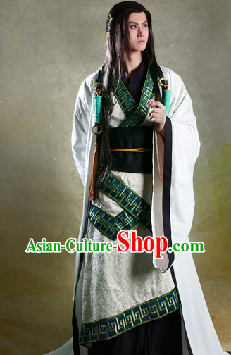 Ancient Chinese Male Fairy Costumes and Headwear Complete Set