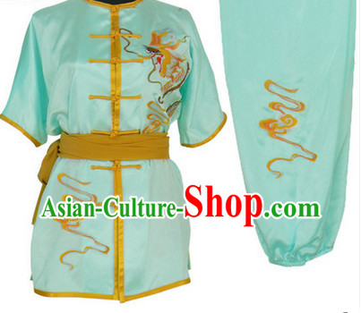 Light Blue Dragon Embroidery Wushu Suit Complete Set