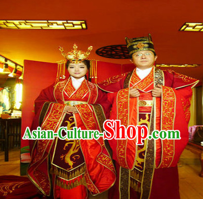 Red Wedding Dresses and Hair Jewelry Complete Sets for Men and Women