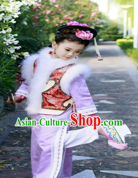 Qing Dynasty Princess Clothes and Headgear for Kids