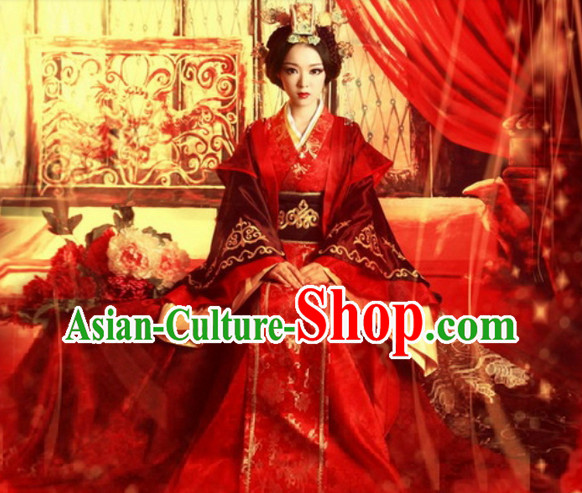 Han Dynasty Wedding Dress and Hair Decorations Complete Set