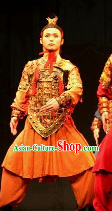 Ancient Chinese Terra Cotta Warrior Armor Costumes and Coronet Complete Set