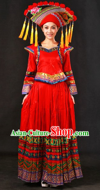 The Chinese Tibetan Ethnic Minority Clothes and Hat Complete Set