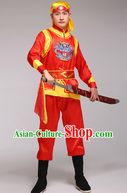 Classical Embroidered Dragon Dancer Blouse Pants and Headband Uniform