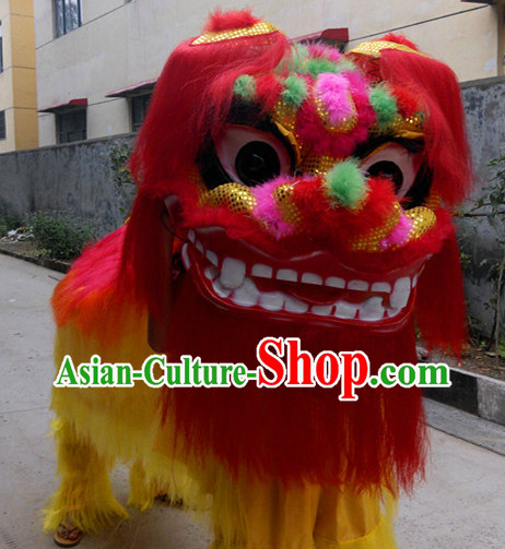 Yellow Laughing Two People Chinese Northern Lion Dancing Costumes Complete Set