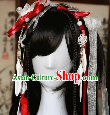 Chinese Classic Black Guzhuang Hanfu Wig and Hair Accessories for Girls