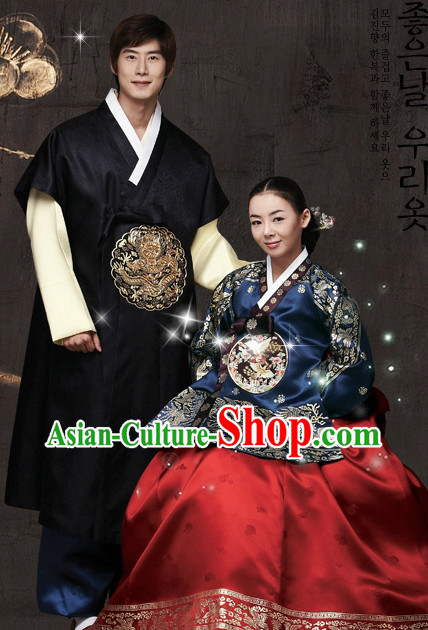 Korean Traditional Husband and Wife Tang Style Clothes 2 Sets