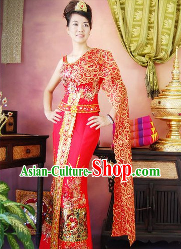 Burma Traditional Wedding Dresses Clothing and Headwear Complete Set for Brides