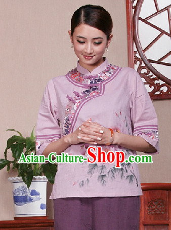 Traditional Chinese Hands Painted Mandarin Shirt for Girls