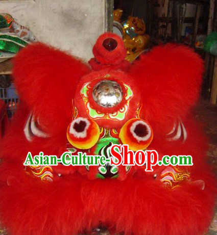 Congratulate on Chinese New Year Ancient Coins Pattern Long Wool Lion Dance Costumes Complete Set