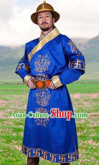 Ancient Chinese Genghis Khan Mongolian Emperor Clothing and Hat for Men