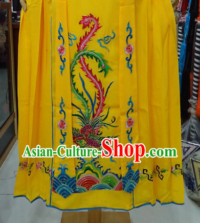 Traditional Chinese Stage Performance Yellow Embroidered Phoenix Hua Dan Skirt