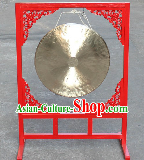 Traditional Chinese Big Gong and Wooden Gong Stand
